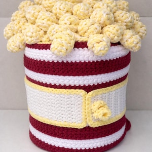 Virkmönster till popcornhink, filmkvällsfilt, mysig mellanmålsinspirerad virkmönster, digital PDF