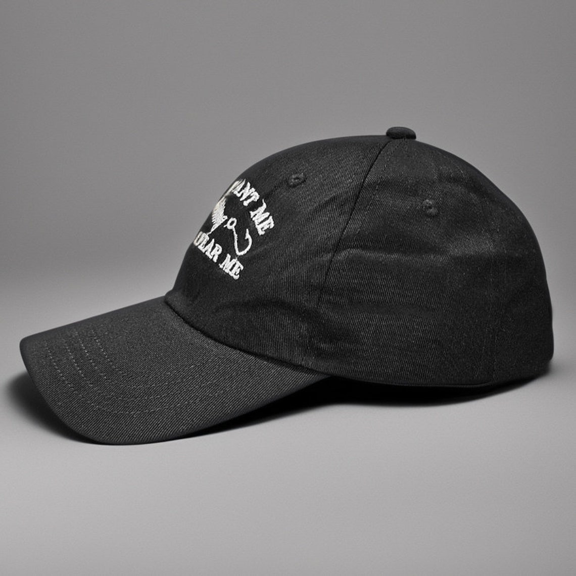 Fish Want Me Women Fear Me Embroidered Distressed Fishing Hat - Adjustable Cotton Twill Cap With Salmon Design 10 thumbnail image