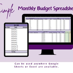 Simple Monthly Budget Spreadsheet, Google Sheets Financial Planner Template, Easy Finance Tracker, Personal Savings, Household Budgeting
