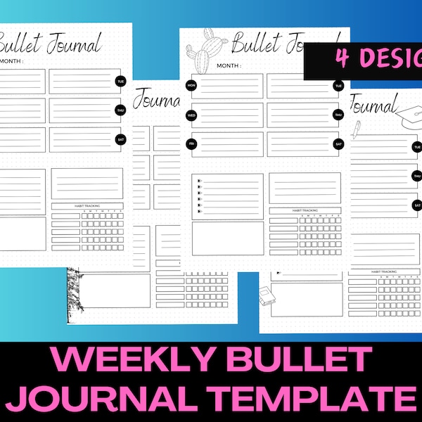 Printable Bullet Journal Template, Weekly Planner, Life Organization