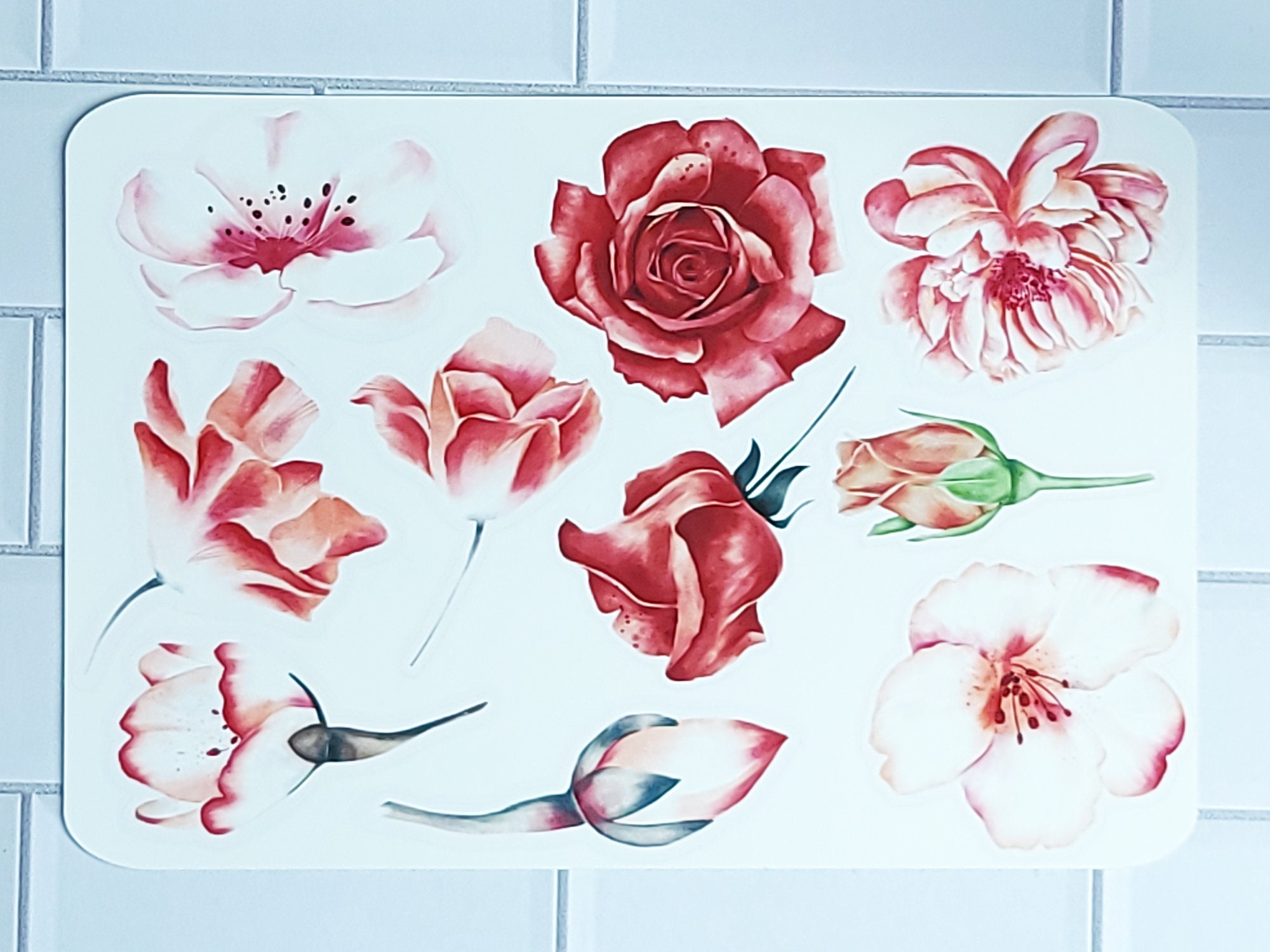 Red Watercolor Flowers Set Sticker Sheet/ Laptop Journal Decor ...