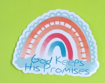 God Keeps His Promises Pastel Rainbow2 Sticker/ Laptop Stickers/ Weatherproof Matte or Waterproof Laminated Glossy/ Multiple Sizes Available