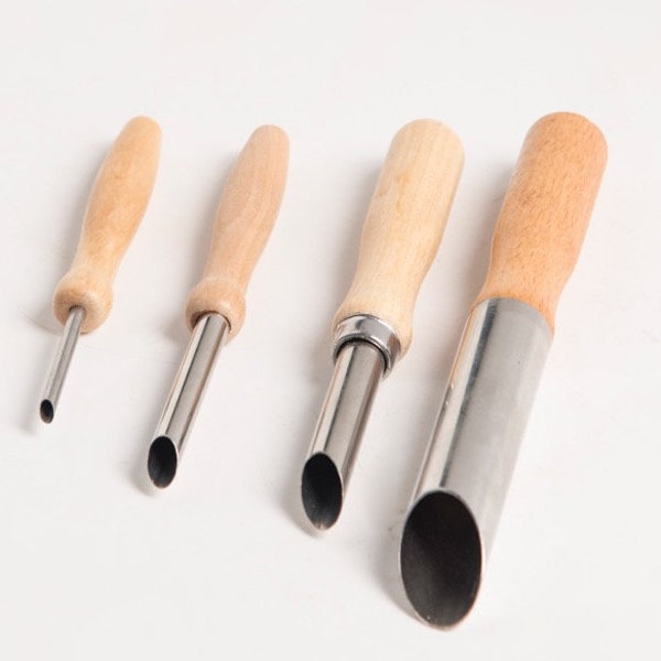 4Pcs Round Hole Cutters Poterie Argile Céramique Outils En Bois Poignée En Argile Punch Hole Cutter Poterie Outils de Sculpture