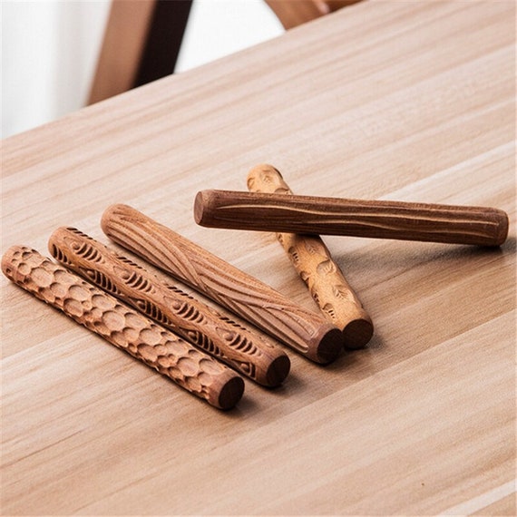 Wooden Clay Pottery Stamps Pottery Tool Modeling Pattern Stamp Clay Rolling  Pin Textured Hand Roller Wooden Handle Pottery Tools