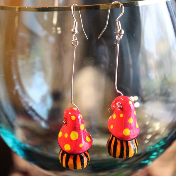 Spotted yellow inferno mushroom earrings