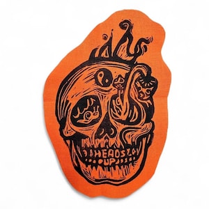 Orange Linocut Skull Patch | Rebirth | Alternative Streetwear