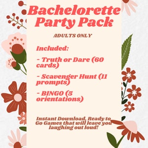 Bachelorette Party Three Pack | Truth or Dare | Bingo | Scavenger Hunt | Bachelorette Party | Adults only | Instant Download