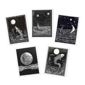 Biglietti di auguri Luna e maree (confezione da 5)