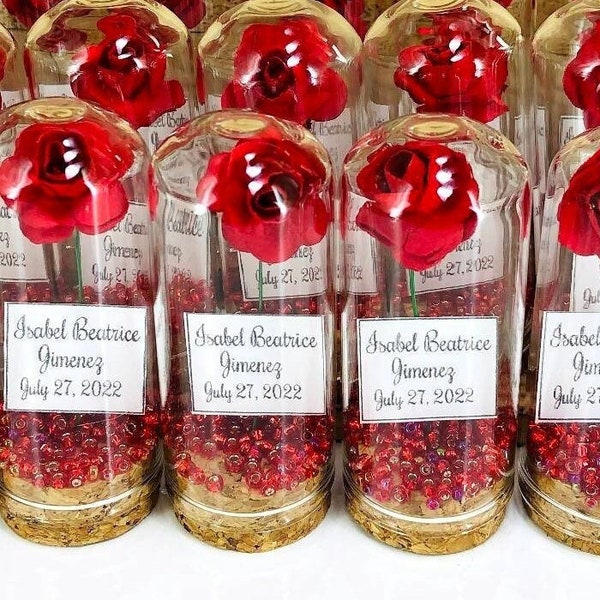 1-100 Stück Glas Hochzeit Gastgeschenke verziert mit lose rote perlenbesetzte Rosen, Baby-Geburtstags-Dusche-Gastgeschenke, Brautverlobungs-Comebackbevorzugung