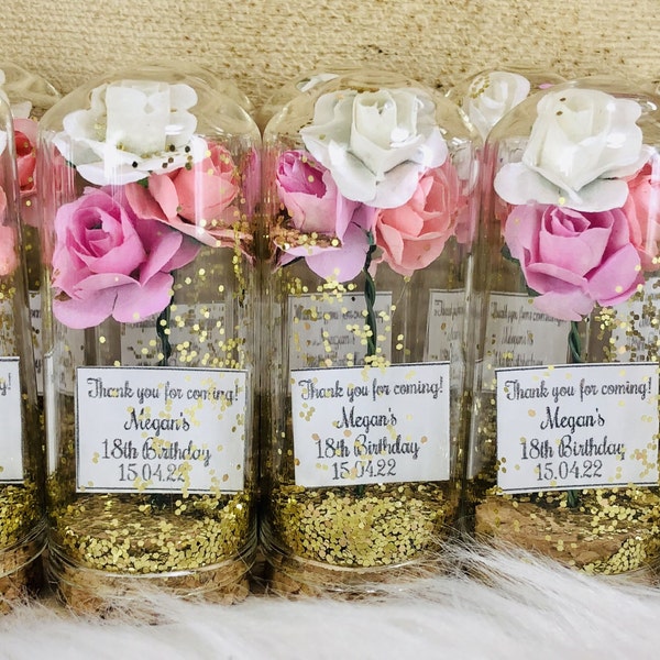 50Pcs Wholesale Rose Themed Gold Glitter Glass Wedding Guest Gifts, Engagement Party Favors, Sweet 16 Gold, Return Custom Gifts, Best Price