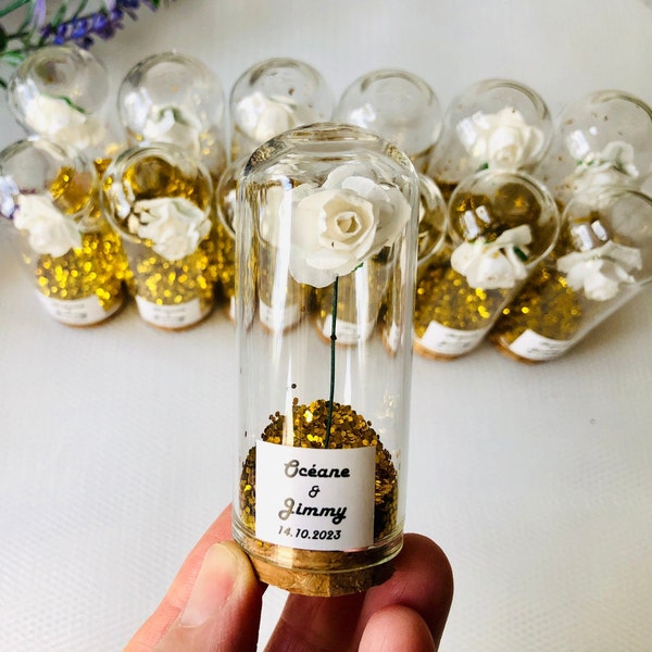 1-100Pcs Elegant Handmade Glass Dome Tube For Wedding Gifts, Personalized Decorative Accent Stunning Rose Gold Glitters Guest Favors in Bulk