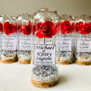 1-100Pcs Customizable Silver Glitter Rose Glass Bridal Shower Guest Favors, Wholesale Red Wedding, Beauty and the Beast Baby Birthday Gifts