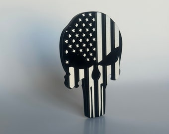 Emblema de la bandera estadounidense de Punisher - Imán de aluminio o insignia para vehículo - Mecanizado CNC de primera calidad