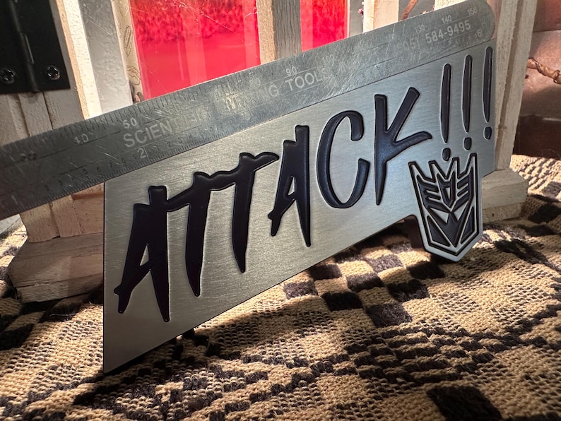 Attack With Ruler Transformers Decepticons “ATTACK!!!” Emblem - Aluminum Magnet or ...