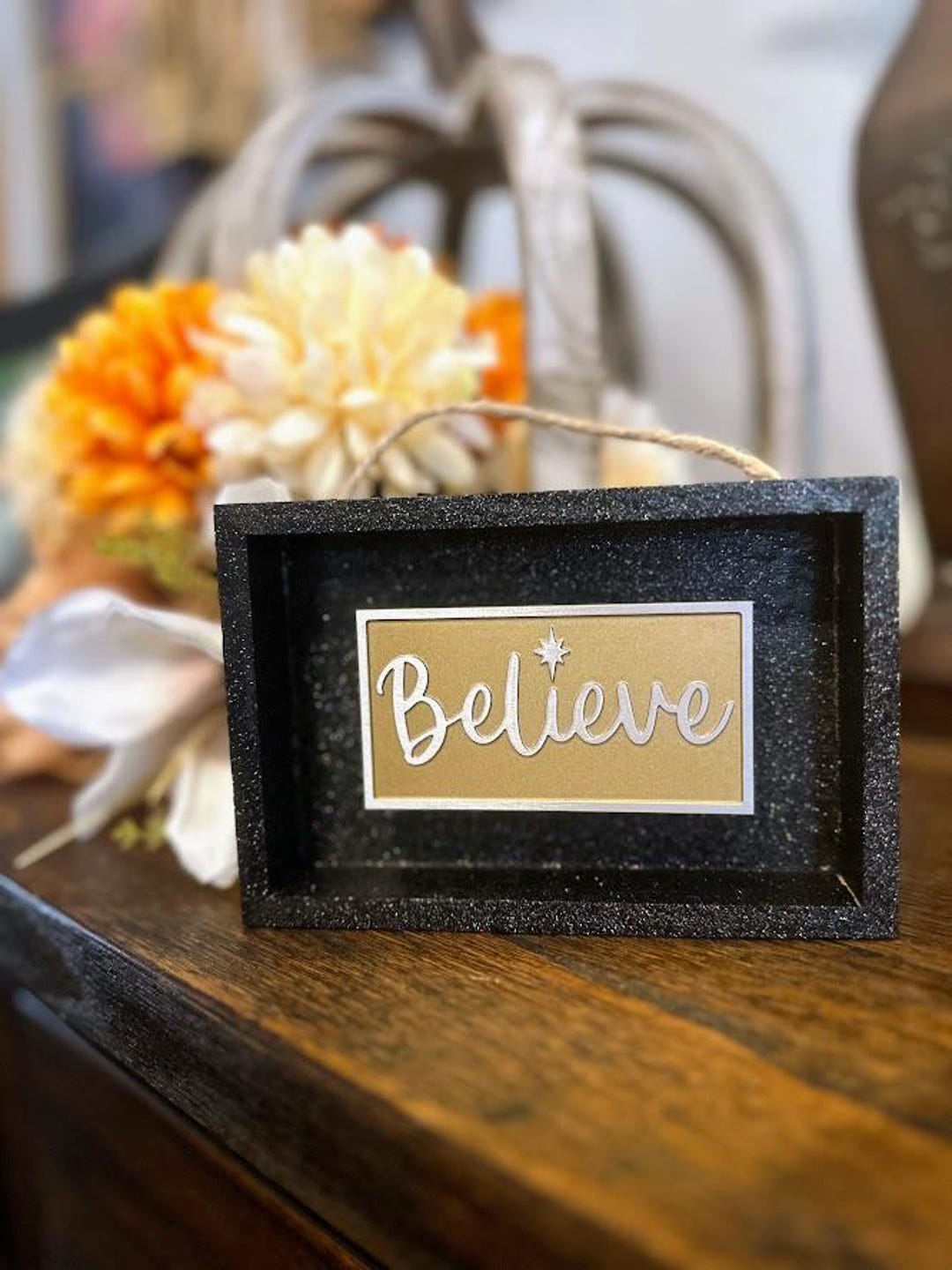 Home Decor Shadow Box 4” X 6” - Believe - Machined Aluminum Insert/wood ...