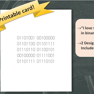 Ik hou van jou binaire code | Afdrukbare kaart | Direct downloaden | A1, A6, A7 Envelopformaten | Minimalistisch ontwerp