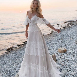 Fantasy Wedding Dress Elopement Dress Boho Wedding Dress Lace Beach Wedding Dress Fairy Prom Dres Fairy Corset Dress Elven Wedding Dress