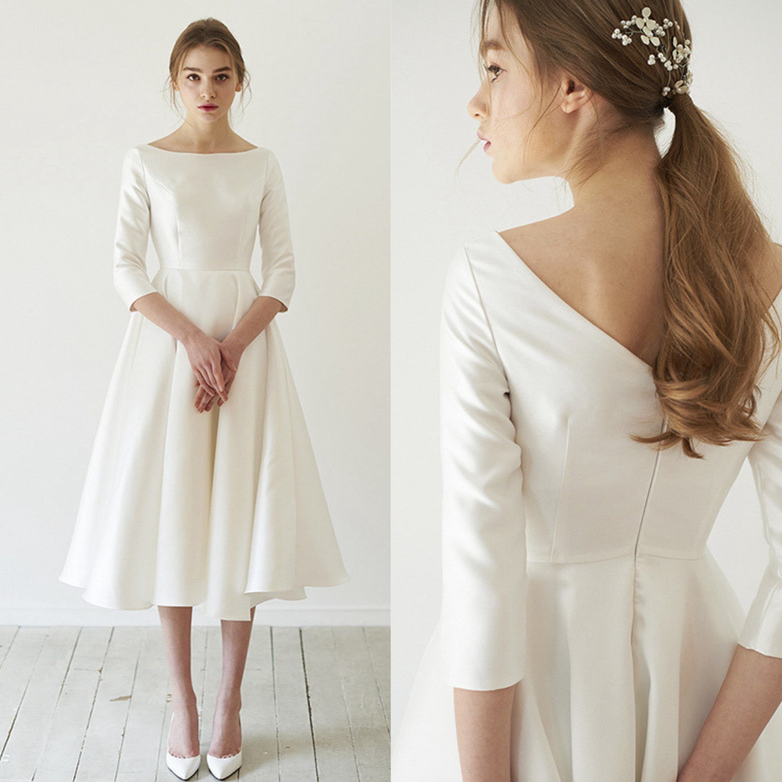 Casual Rehearsal Dinner Dress Modest Wedding Dress Satin Etsy