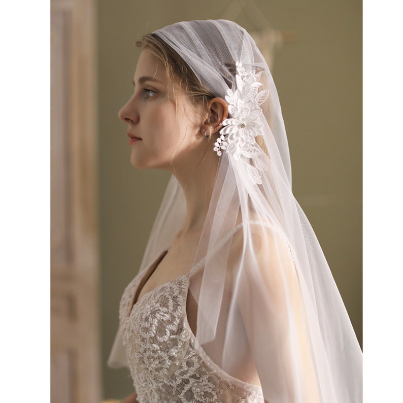 Cathedral Veil With Flowers Bridal Veil Fingertip Long Etsy