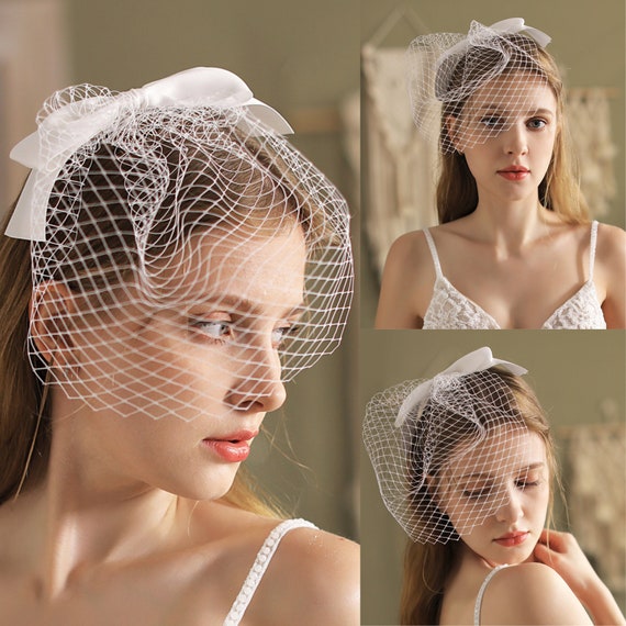 Birdcage Veil With Bowsbridal Wedding Veil Birdcage Veil Etsy