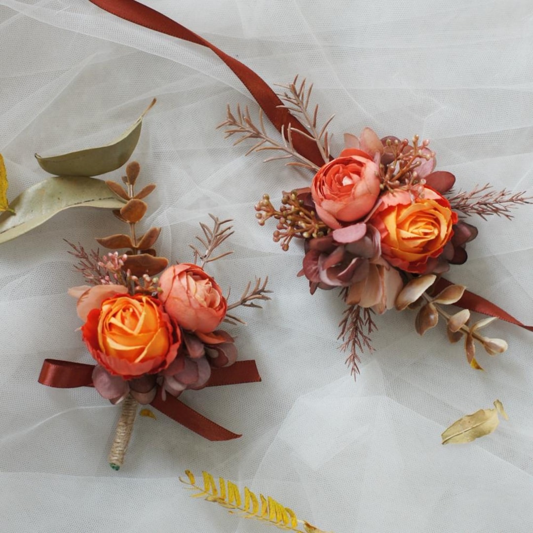 Bridal Wrist Corsage and Boutonniere Set Flower Wrist Corsage