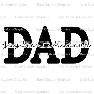 Pappa SVG med barnnamn med hjärtan Anpassad Fars dag Cricut Monogram Split Middle