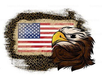 Distressed Leopard Print American Flag Eagle Patriotic PNG