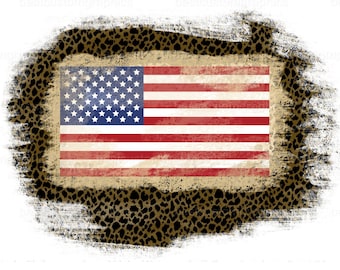 Distressed Leopard Print American Flag Patriotic PNG