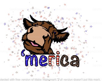 Merica Cow Patriotic USA July 4th American Flag PNG