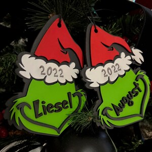 L&#39;ornement Grinch | Ornements de Grinch de sapin de Noël personnalisés | Dr Seuss | Ornements nommés par la famille | Ornement Grinch personnalisé | Joyeux Grinchmas