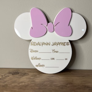 Minnie Mouse Inspired Birth Announcement Sign | Newborn Photo Prop | Hospital Photo Prop for Newborns | Welcome Baby Photo Prop Sign image 5
