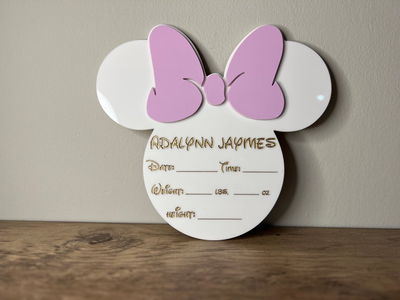 Minnie Mouse Inspired Birth Announcement Sign | Newborn Photo Prop | Hospital Photo Prop for Newborns | Welcome Baby Photo Prop Sign image 5