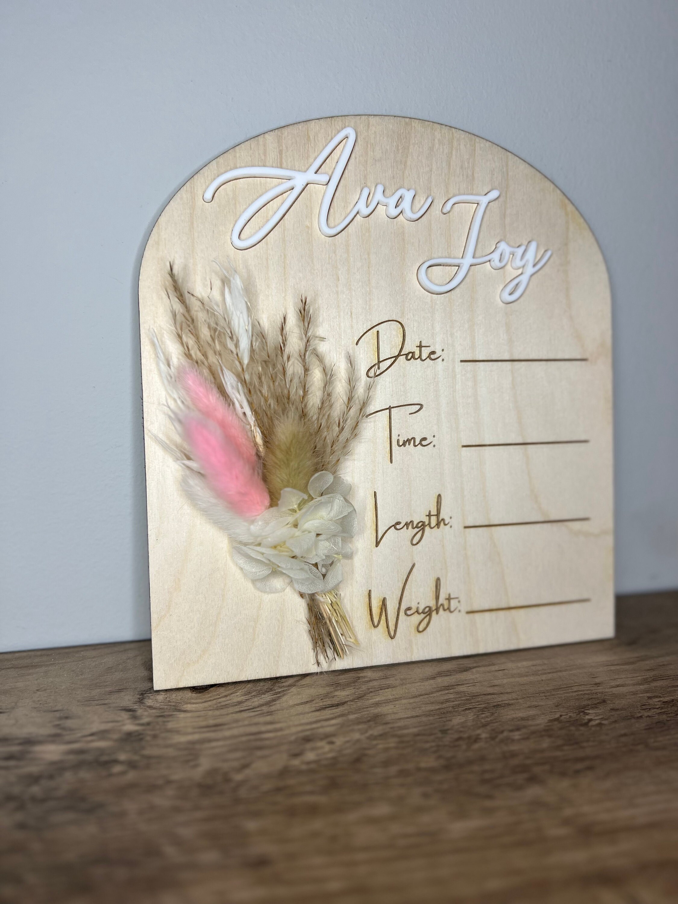 Boho Floral Birth Stats Sign | Wooden Announcement Plaque | Floral Baby ...