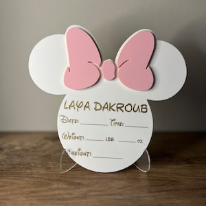 Minnie Mouse Inspired Birth Announcement Sign | Newborn Photo Prop | Hospital Photo Prop for Newborns | Welcome Baby Photo Prop Sign