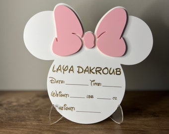 Minnie Mouse Inspired Birth Announcement Sign | Newborn Photo Prop | Hospital Photo Prop for Newborns | Welcome Baby Photo Prop Sign