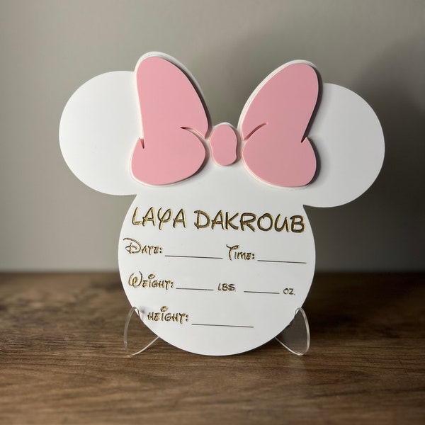 Minnie Mouse Inspired Birth Announcement Sign | Newborn Photo Prop | Hospital Photo Prop for Newborns | Welcome Baby Photo Prop Sign