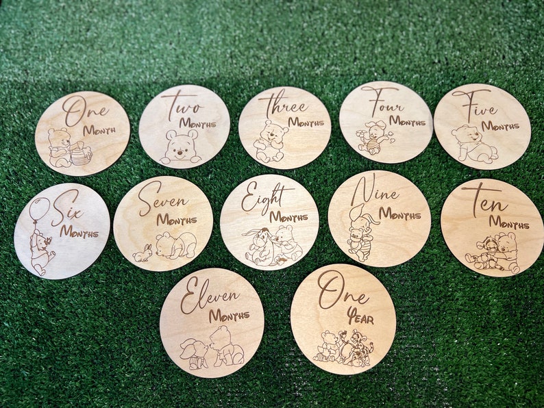 Baby Winnie the Pooh Inspired Monthly Milestone Discs | Wooden Monthly ...