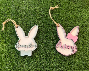 Etiquetas personalizadas para canastas de Pascua - Etiquetas con nombre para canastas de Pascua para niños - Etiquetas con nombre de conejito de Pascua - Etiquetas personalizadas para canastas de Pascua para niño o niña