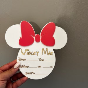 Minnie Mouse Inspired Birth Announcement Sign | Newborn Photo Prop | Hospital Photo Prop for Newborns | Welcome Baby Photo Prop Sign image 3