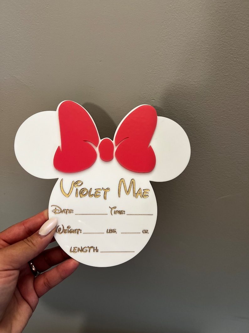 Minnie Mouse Inspired Birth Announcement Sign | Newborn Photo Prop | Hospital Photo Prop for Newborns | Welcome Baby Photo Prop Sign image 3