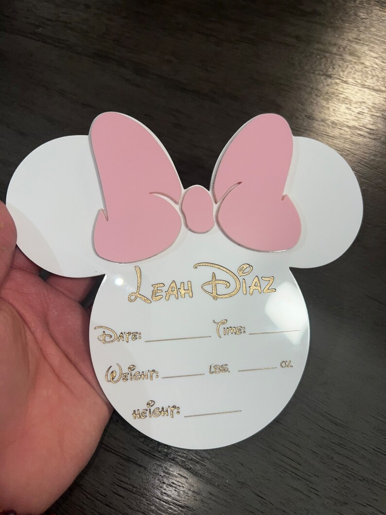 Minnie Mouse Inspired Birth Announcement Sign | Newborn Photo Prop | Hospital Photo Prop for Newborns | Welcome Baby Photo Prop Sign image 2