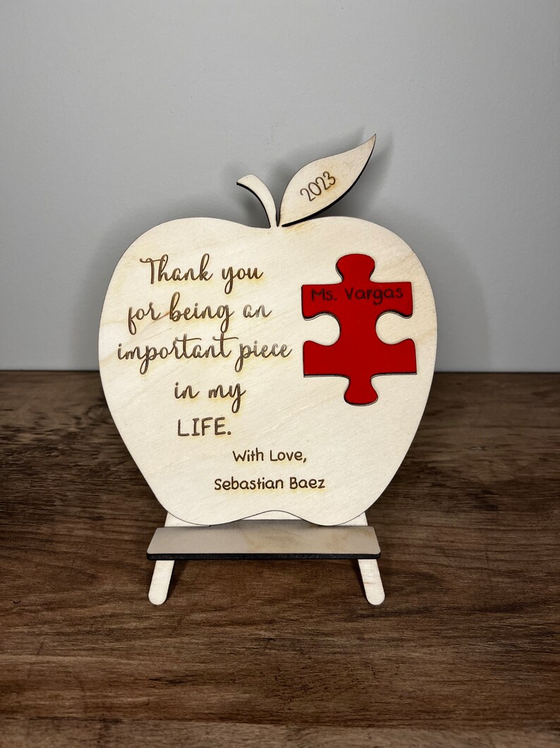 Personalized Apple Puzzle Piece Sign | Engraved Teacher Appreciation ...