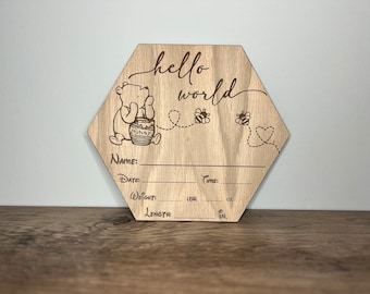 Winnie the Pooh Inspired Birth Announcement Sign | Newborn Photo Prop | Hospital Photo Prop for Newborns | Hello World Photo Prop Sign