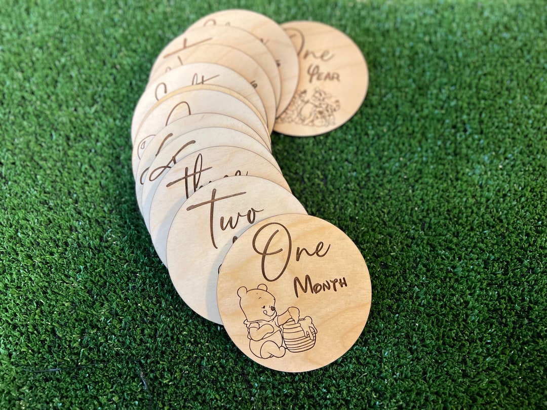 Baby Winnie the Pooh Inspired Monthly Milestone Discs | Wooden Monthly ...