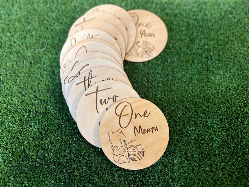Baby Winnie the Pooh Inspired Monthly Milestone Discs | Wooden Monthly ...
