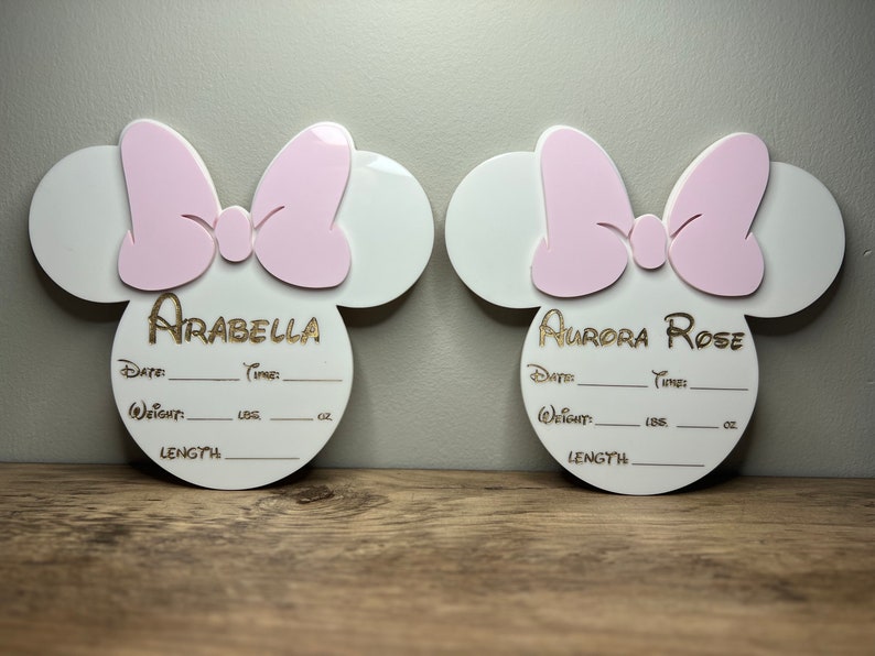 Minnie Mouse Inspired Birth Announcement Sign | Newborn Photo Prop | Hospital Photo Prop for Newborns | Welcome Baby Photo Prop Sign image 4