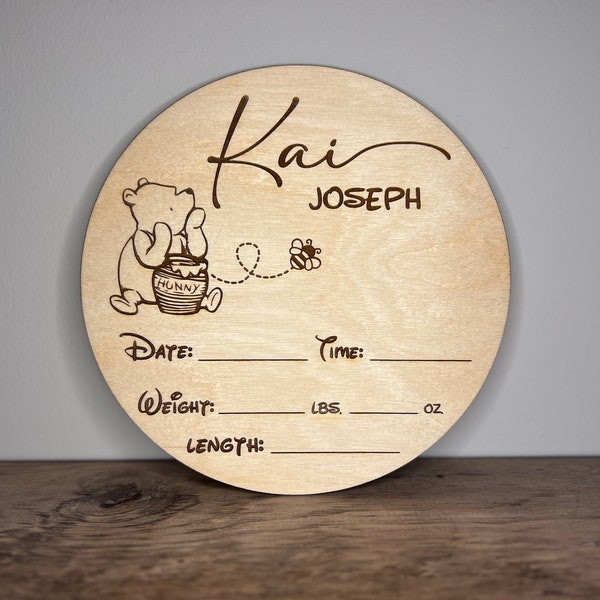 Winnie the Pooh Inspired Birth Announcement Sign | Newborn Photo Prop | Hospital Photo Prop for Newborns | Welcome Baby Photo Prop Sign