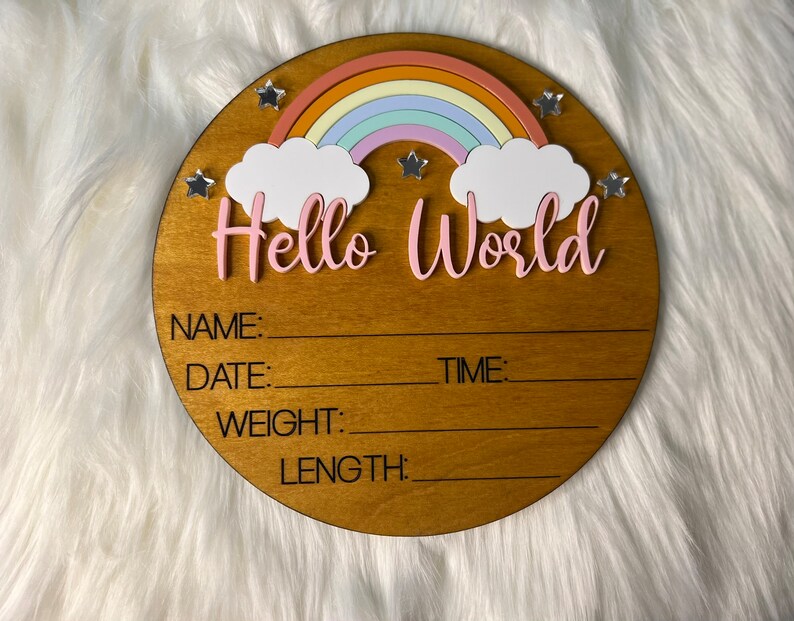 Baby Birth Announcement Sign - Newborn Photography Prop - Boho Rainbow ...