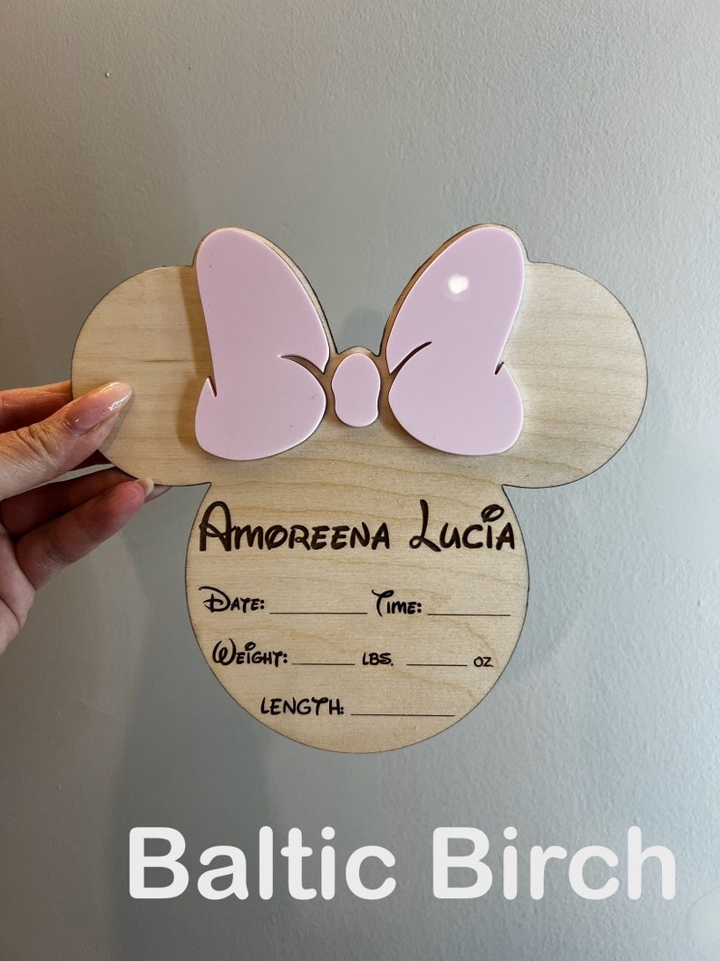 Minnie Mouse Inspired Birth Announcement Sign | Newborn Photo Prop | Hospital Photo Prop for Newborns | Welcome Baby Photo Prop Sign image 7