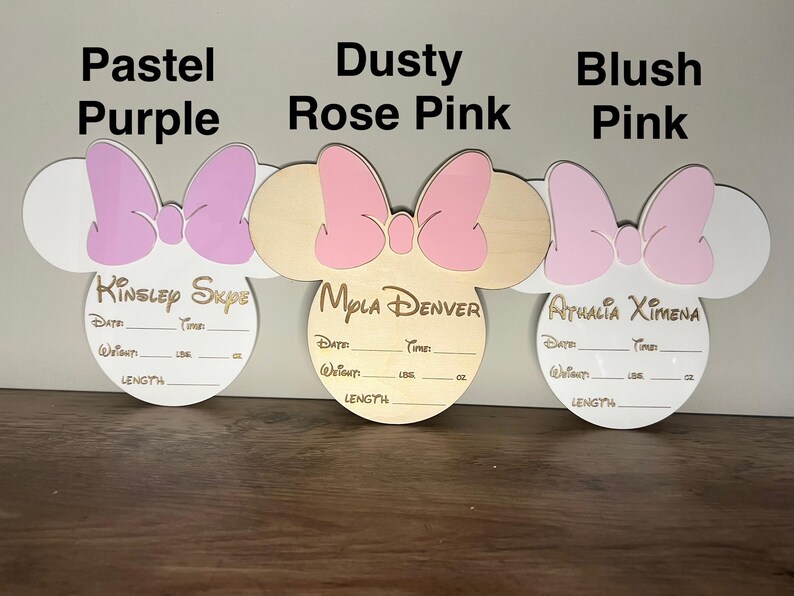 Minnie Mouse Inspired Birth Announcement Sign | Newborn Photo Prop | Hospital Photo Prop for Newborns | Welcome Baby Photo Prop Sign image 8